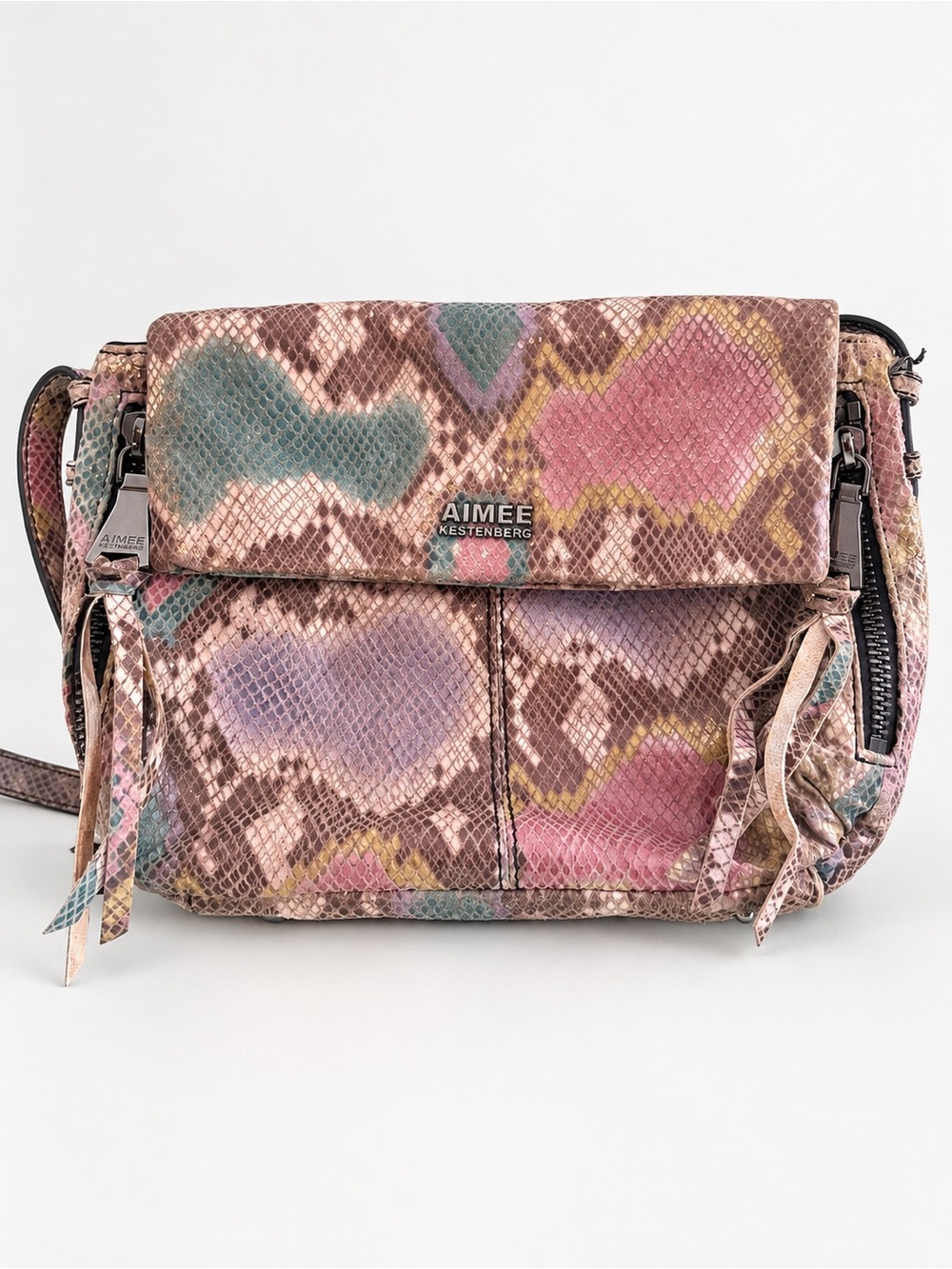 Aimee Kestenberg Bali 2 Rainbow Snake Leather Crossbody Hobo Bag